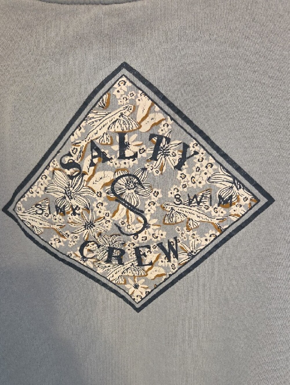 Salty Crew Light Gray Crewneck Sweatshirt with Diamond Chest Patch - Picture 4 of 5